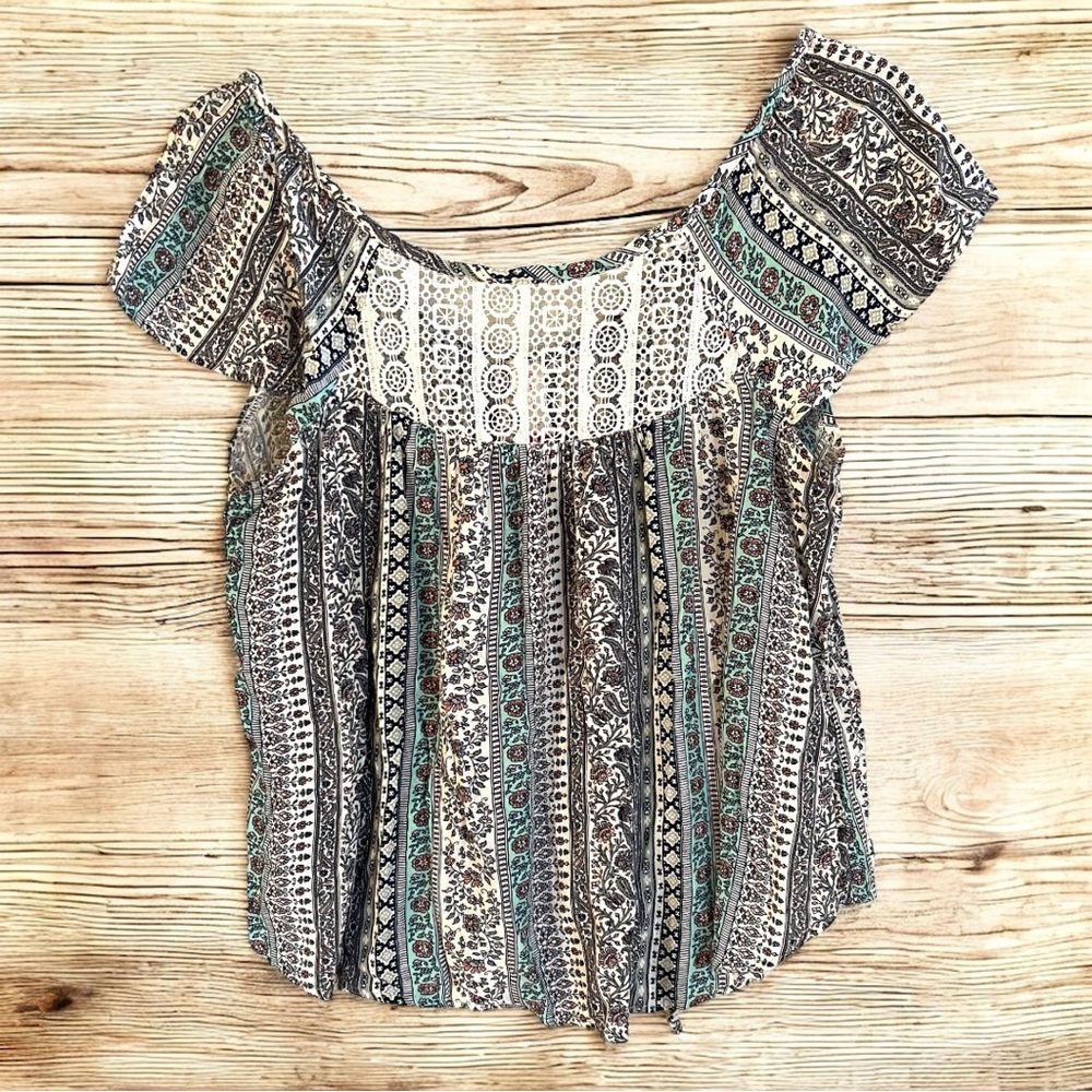 No Boundaries Junior Tie Back Boho Lace Top Size L 11-13 Multicolor